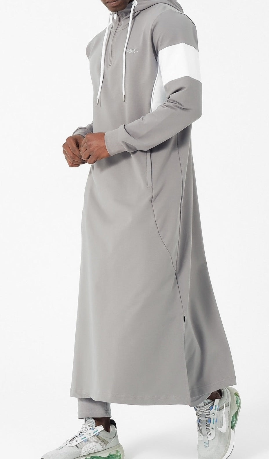 Muslim Men's Two-tone Long Thobe Kamees Unik R24 QL Grey