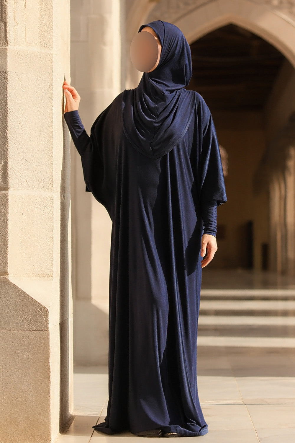 SB Integrated Hijab Relaxed Batwing Abaya AS016 in Dark Blue