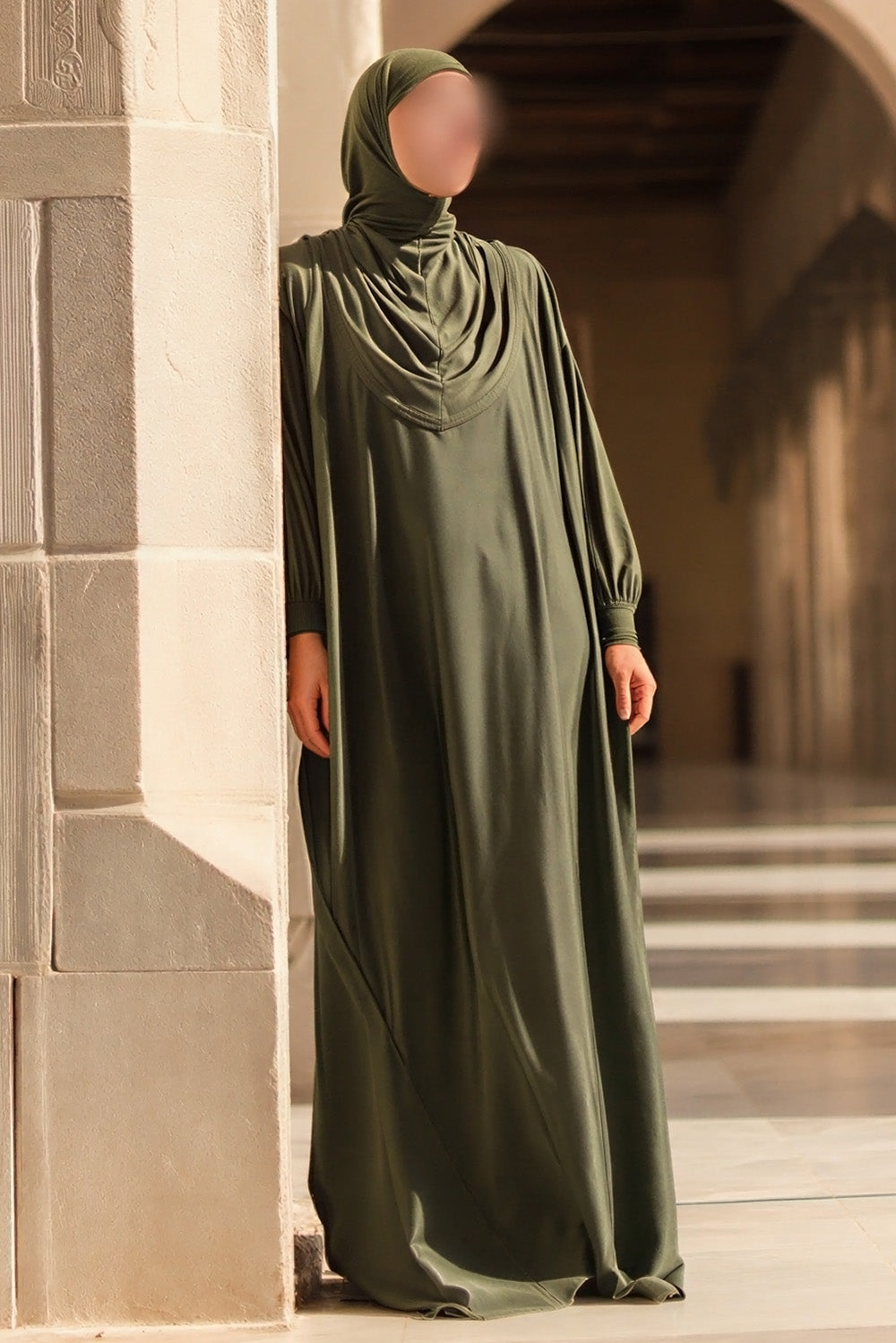 SB Integrated Hijab Relaxed Batwing Abaya AS016 in Khaki